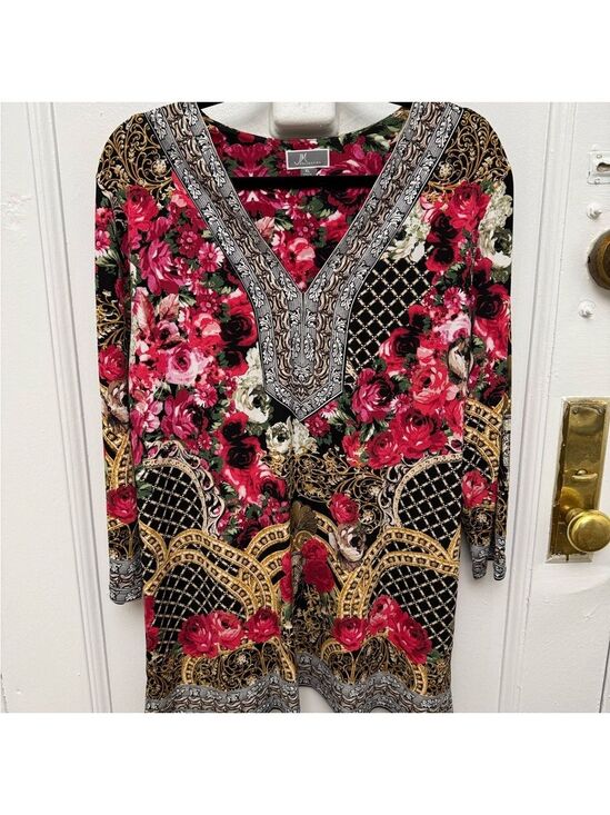 JM Collection Tops - JM Collection Floral V Neck Tunic Blouse XL